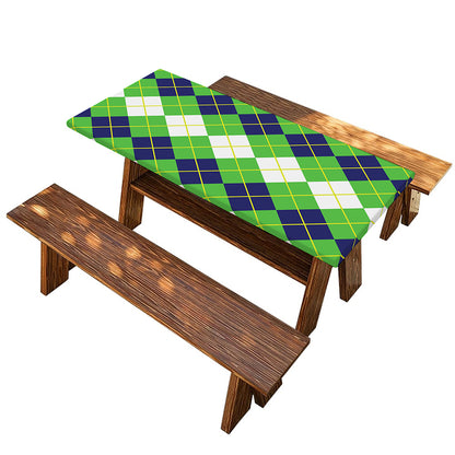 White Green And Navy Argyle Print Picnic Table Cover