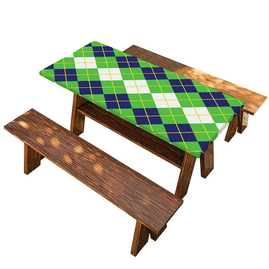 White Green And Navy Argyle Print Picnic Table Cover