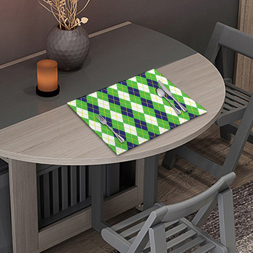 White Green And Navy Argyle Print Placemat