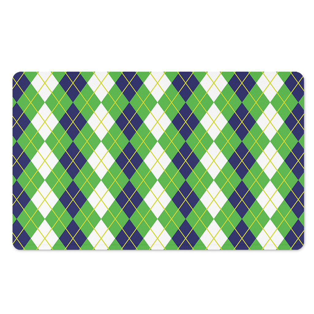 White Green And Navy Argyle Print Polyester Doormat