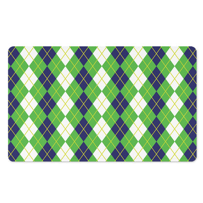 White Green And Navy Argyle Print Polyester Doormat