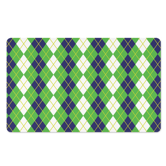 White Green And Navy Argyle Print Polyester Doormat