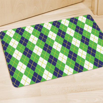 White Green And Navy Argyle Print Polyester Doormat