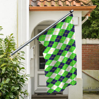 White Green And Navy Argyle Print Polyester Flag