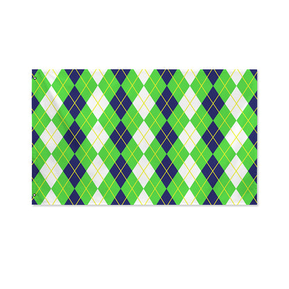 White Green And Navy Argyle Print Polyester Flag