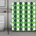 White Green And Navy Argyle Print Polyester Shower Curtain