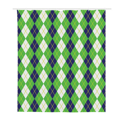White Green And Navy Argyle Print Polyester Shower Curtain