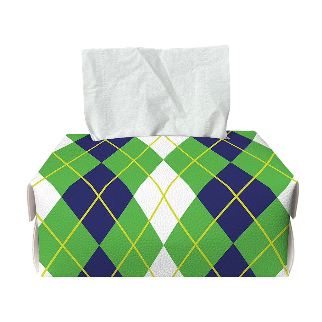 White Green And Navy Argyle Print Rectangle Tissue Box Cover