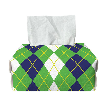 White Green And Navy Argyle Print Rectangle Tissue Box Cover