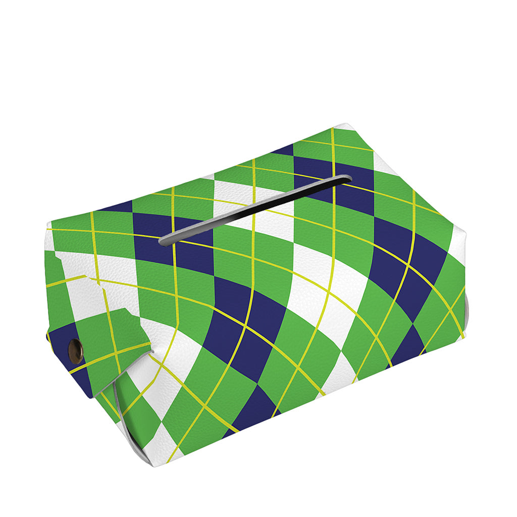 White Green And Navy Argyle Print Rectangle Tissue Box Cover