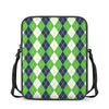 White Green And Navy Argyle Print Rectangular Crossbody Bag