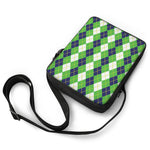 White Green And Navy Argyle Print Rectangular Crossbody Bag