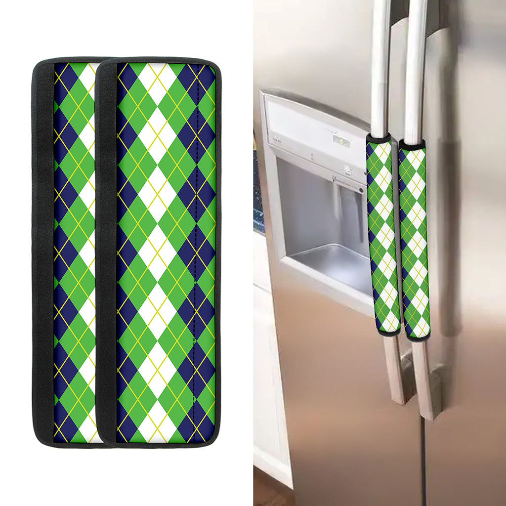 White Green And Navy Argyle Print Refrigerator Handle Covers