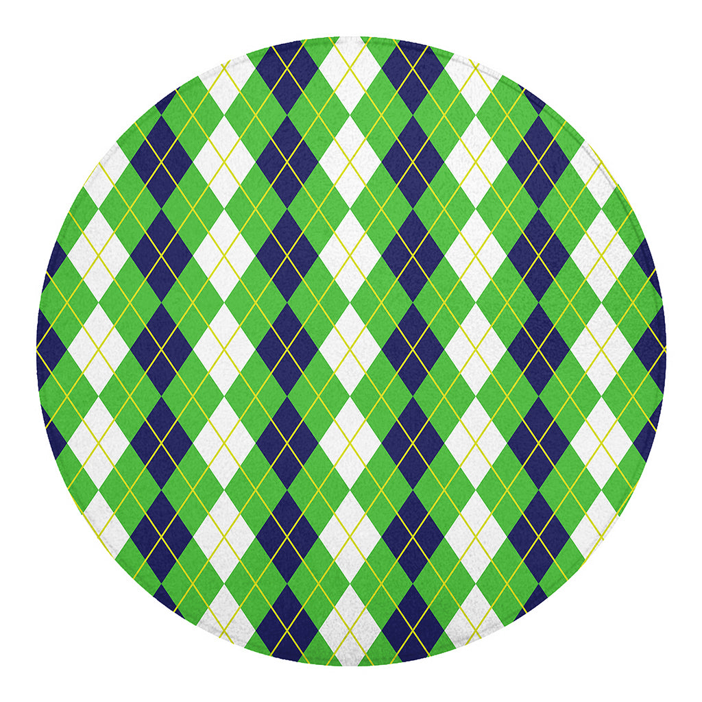 White Green And Navy Argyle Print Round Blanket