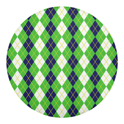 White Green And Navy Argyle Print Round Blanket