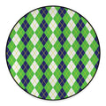 White Green And Navy Argyle Print Round Floor Mat