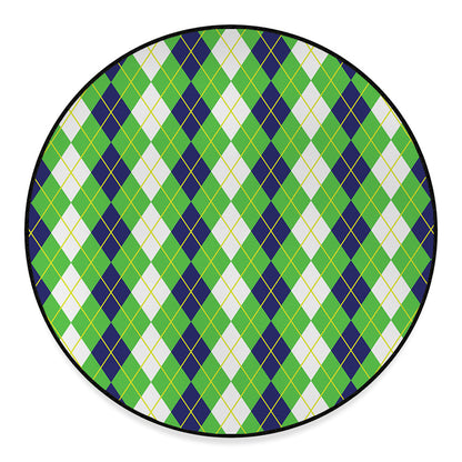 White Green And Navy Argyle Print Round Floor Mat