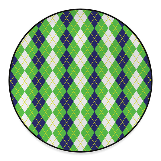 White Green And Navy Argyle Print Round Floor Mat
