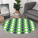 White Green And Navy Argyle Print Round Rug