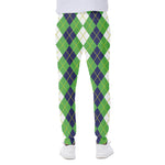 White Green And Navy Argyle Print Scuba Joggers