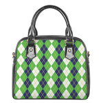White Green And Navy Argyle Print Shoulder Handbag