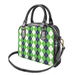 White Green And Navy Argyle Print Shoulder Handbag