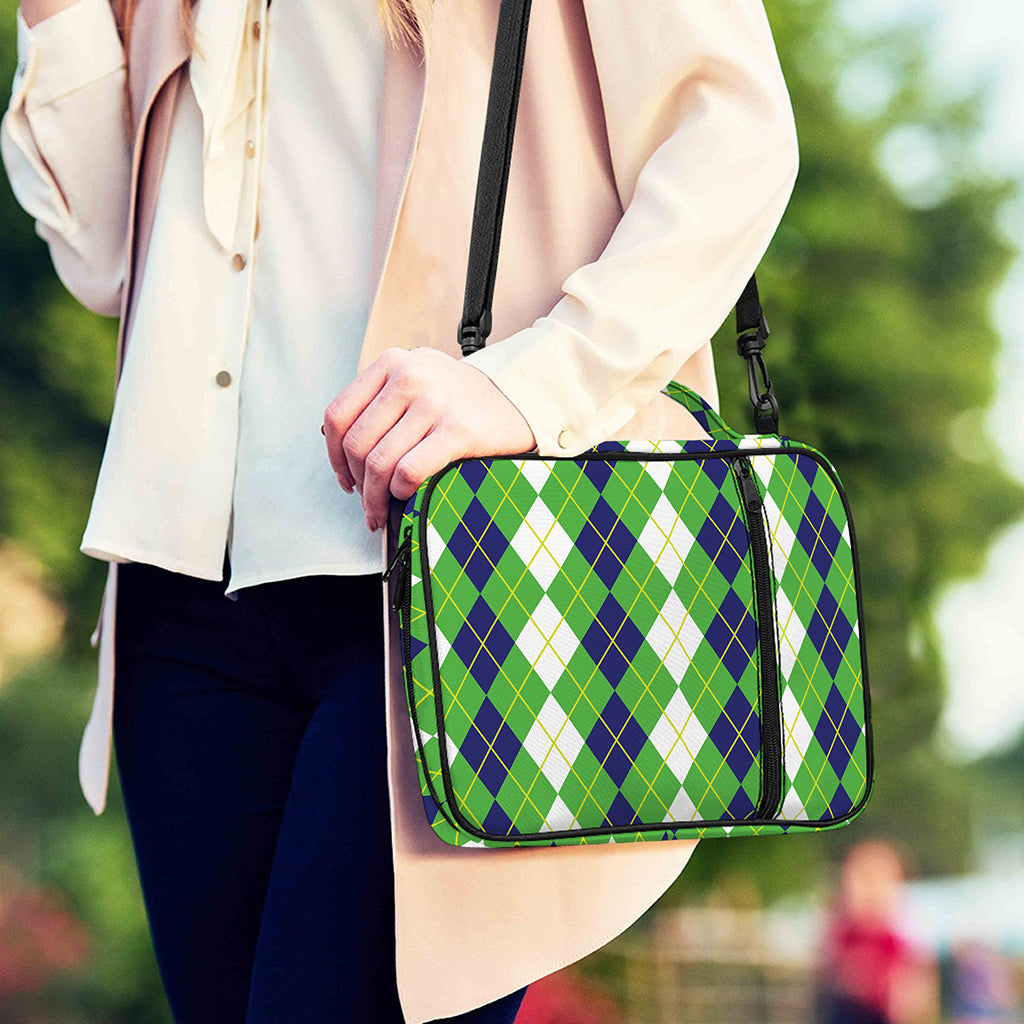 White Green And Navy Argyle Print Shoulder Strap Bible Bag