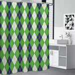 White Green And Navy Argyle Print Shower Curtain