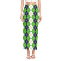 White Green And Navy Argyle Print Side Slit Maxi Skirt