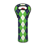 White Green And Navy Argyle Print Single Neoprene Wine Tote