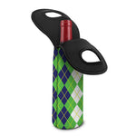 White Green And Navy Argyle Print Single Neoprene Wine Tote