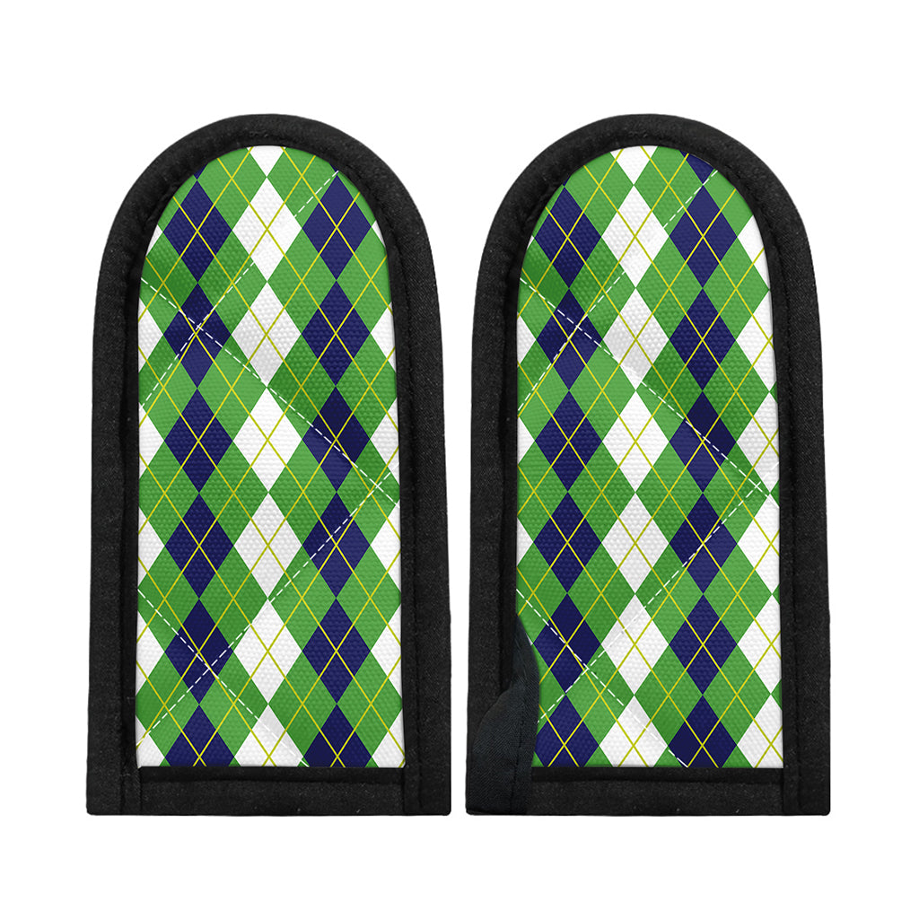 White Green And Navy Argyle Print Skillet Handle Cover