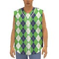 White Green And Navy Argyle Print Sleeveless Baseball Jersey