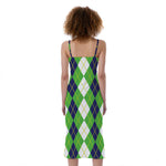 White Green And Navy Argyle Print Slim Fit Midi Cami Dress