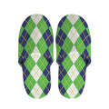 White Green And Navy Argyle Print Slippers