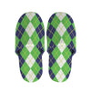 White Green And Navy Argyle Print Slippers