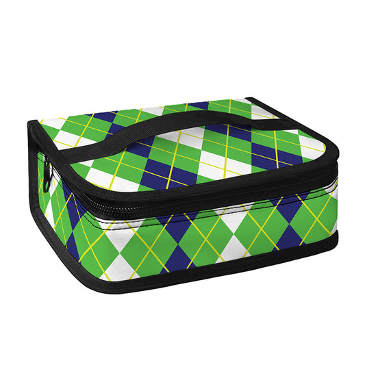 White Green And Navy Argyle Print Small Lunch Bag
