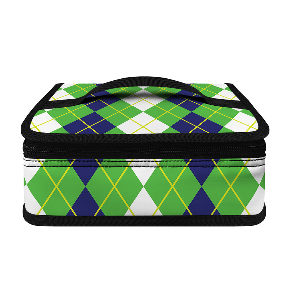 White Green And Navy Argyle Print Small Lunch Bag