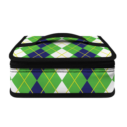 White Green And Navy Argyle Print Small Lunch Bag