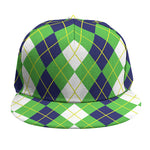 White Green And Navy Argyle Print Snapback Cap