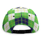 White Green And Navy Argyle Print Snapback Cap