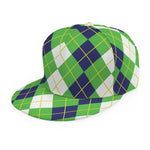 White Green And Navy Argyle Print Snapback Cap