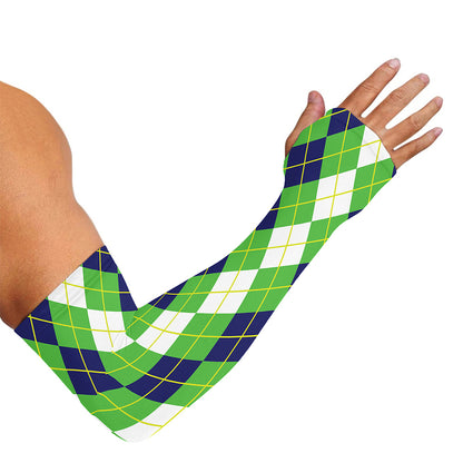 White Green And Navy Argyle Print Sun Protection Arm Sleeves