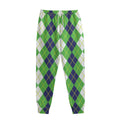 White Green And Navy Argyle Print Sweatpants