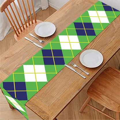 White Green And Navy Argyle Print Table Runner