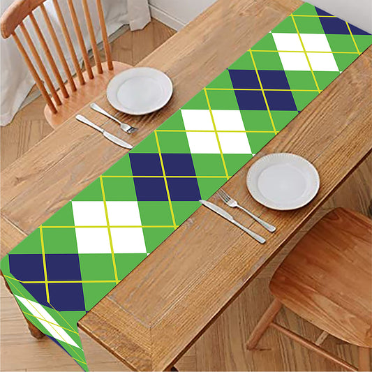 White Green And Navy Argyle Print Table Runner