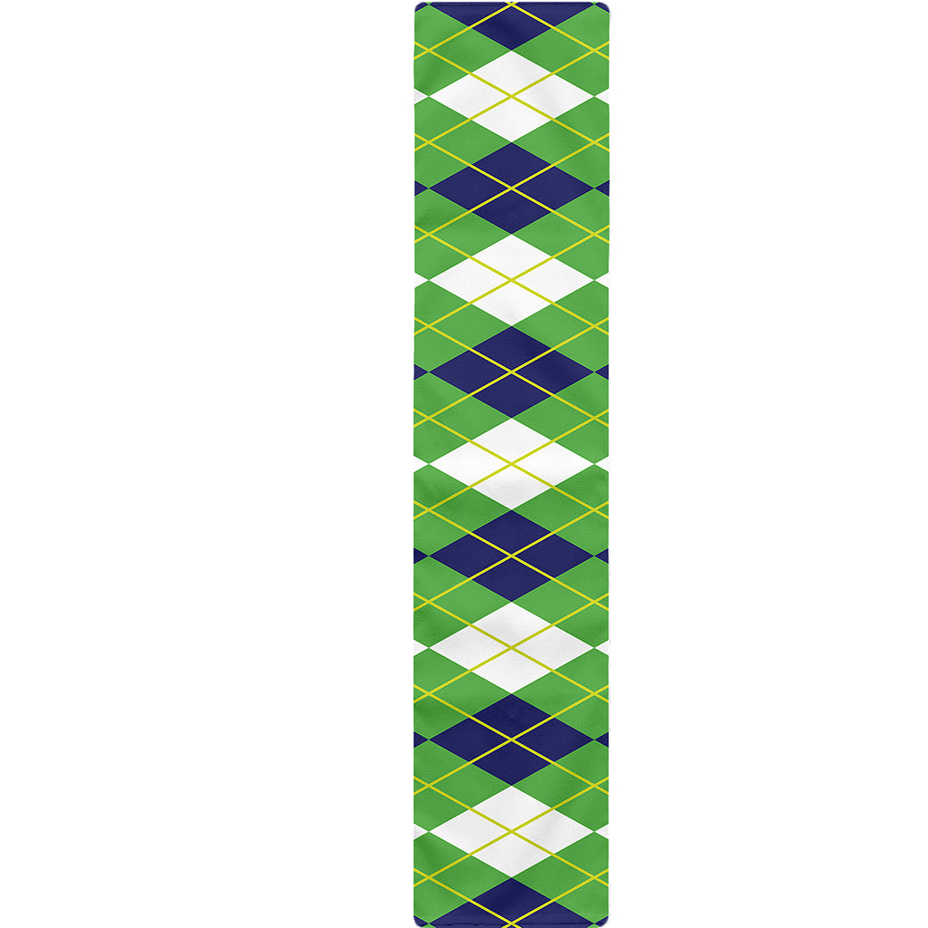 White Green And Navy Argyle Print Table Runner
