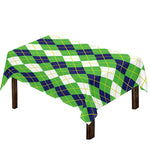 White Green And Navy Argyle Print Tablecloth