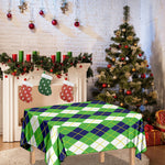 White Green And Navy Argyle Print Tablecloth
