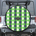 White Green And Navy Argyle Print Tire Cover With Camera Hole